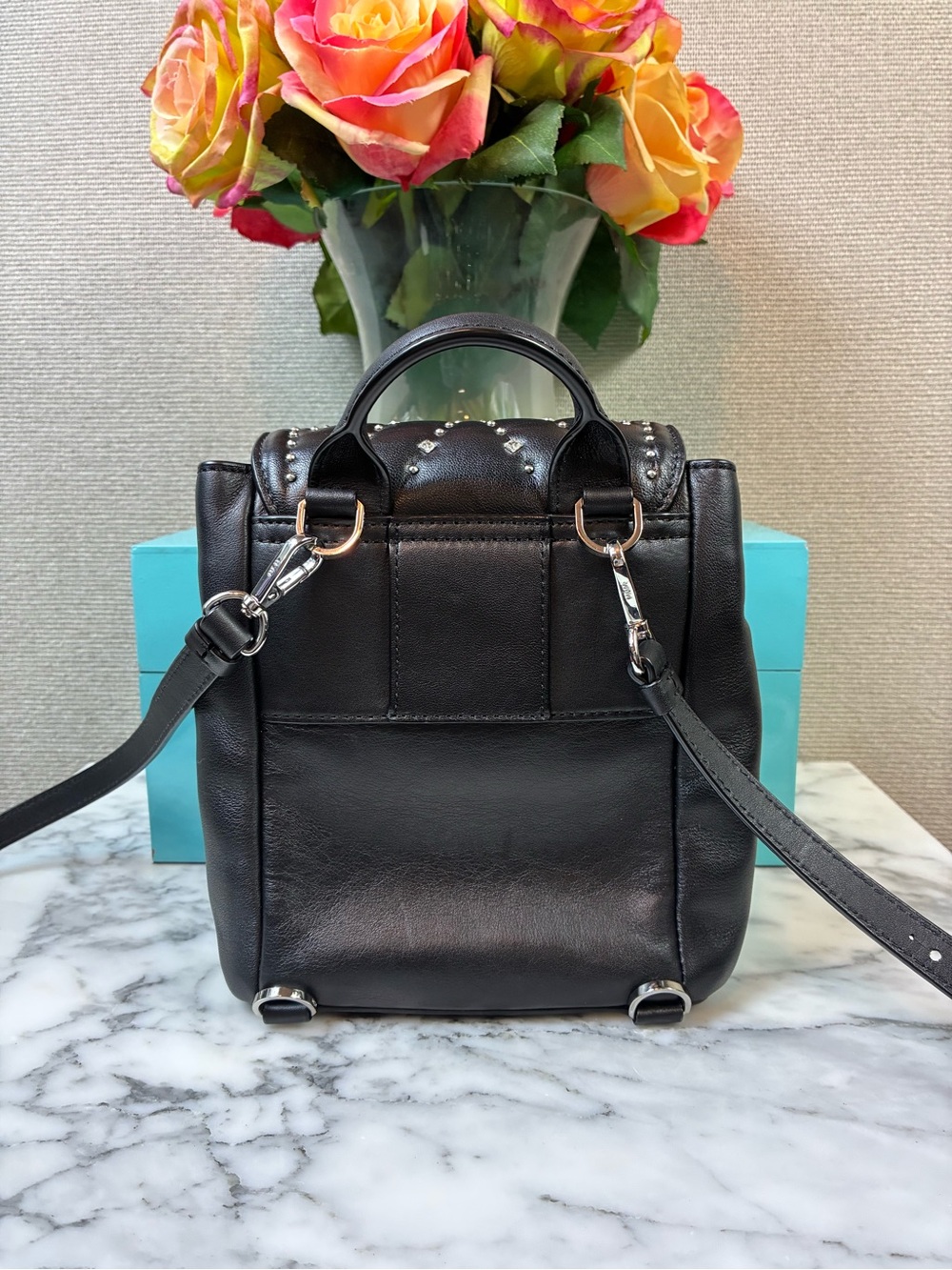 MCM Studded Diamond Disco Black Leather Mini Backpack w/ Crystal Accents - EUC - Picture 7 of 15